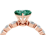Rose gold Heart Cut Solitaire Green Sapphire Ring with Pave Band and Four-Prong Setting_4