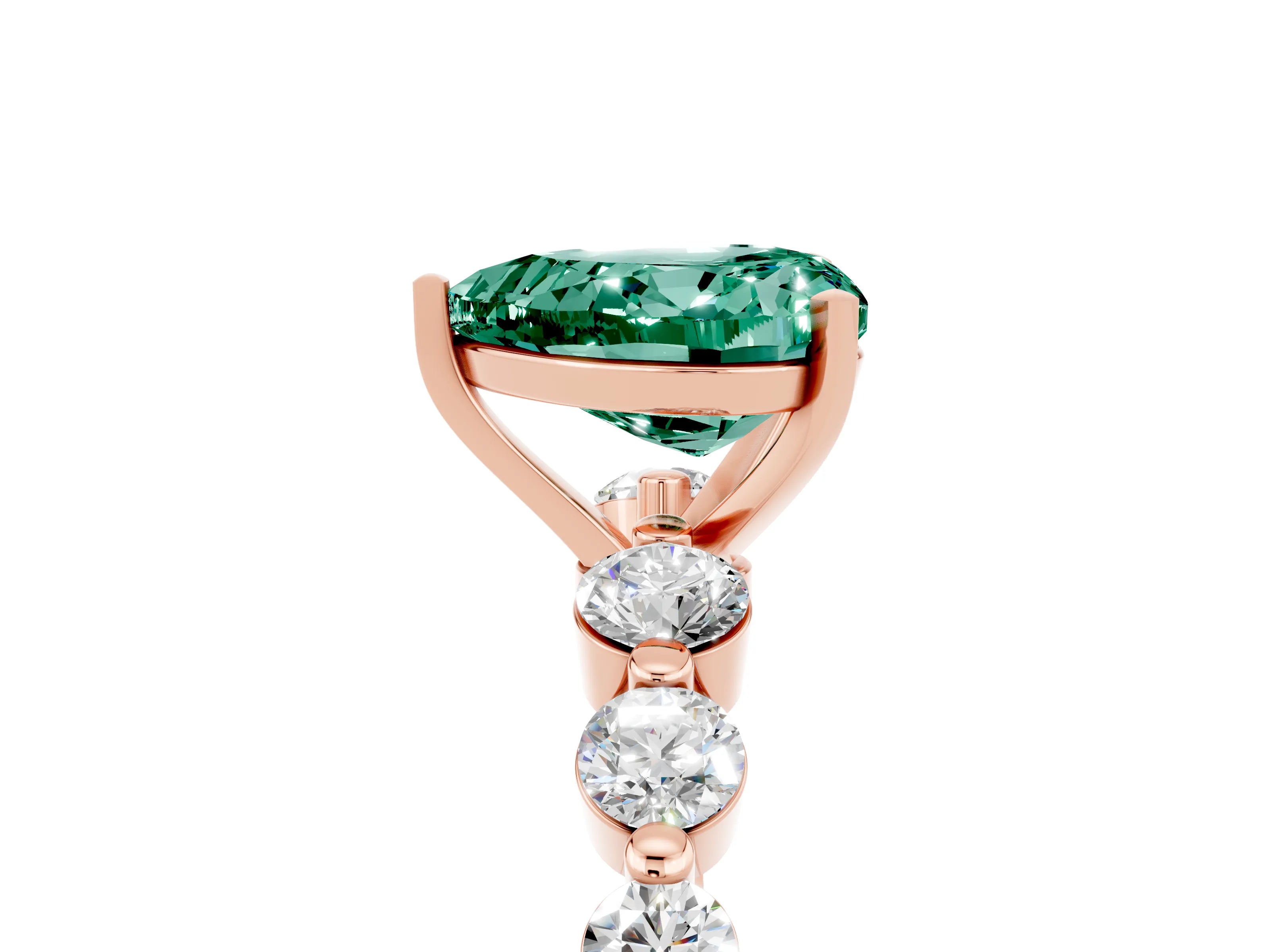 Rose gold Heart Cut Solitaire Green Sapphire Ring with Pave Band and Four-Prong Setting_5