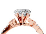 Rose gold Heart Cut Solitaire Leaf-Inspired Diamond Ring with Pavé Band and Four-Prong Setting_8