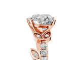 Rose gold Heart Cut Solitaire Leaf-Inspired Diamond Ring with Pavé Band and Four-Prong Setting_9