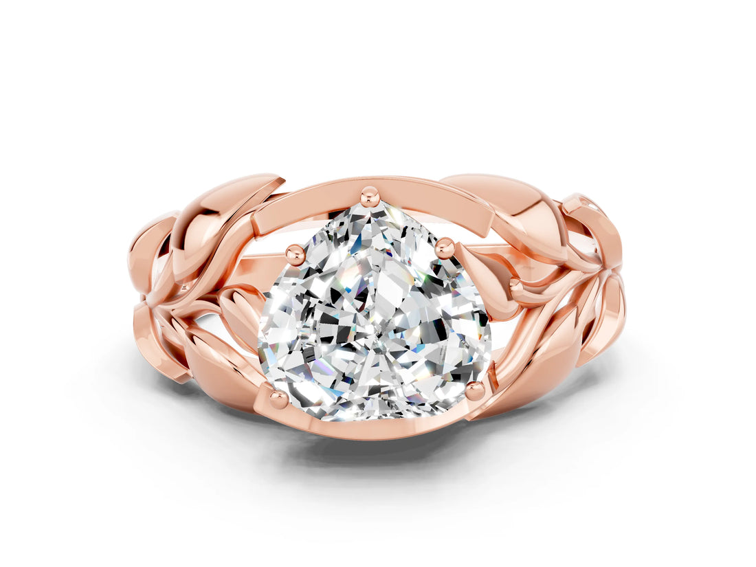Rose gold Heart Cut Solitaire Leaf-Inspired Engagement Ring with Prong Setting