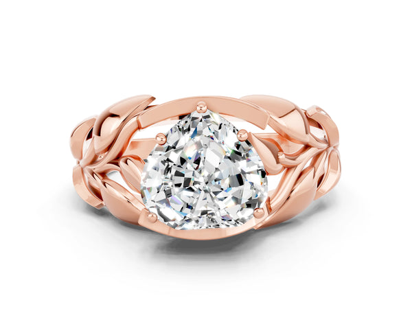 Rose gold Heart Cut Moissanite Leaf-Inspired Engagement Ring with Round Accents and Prong Setting