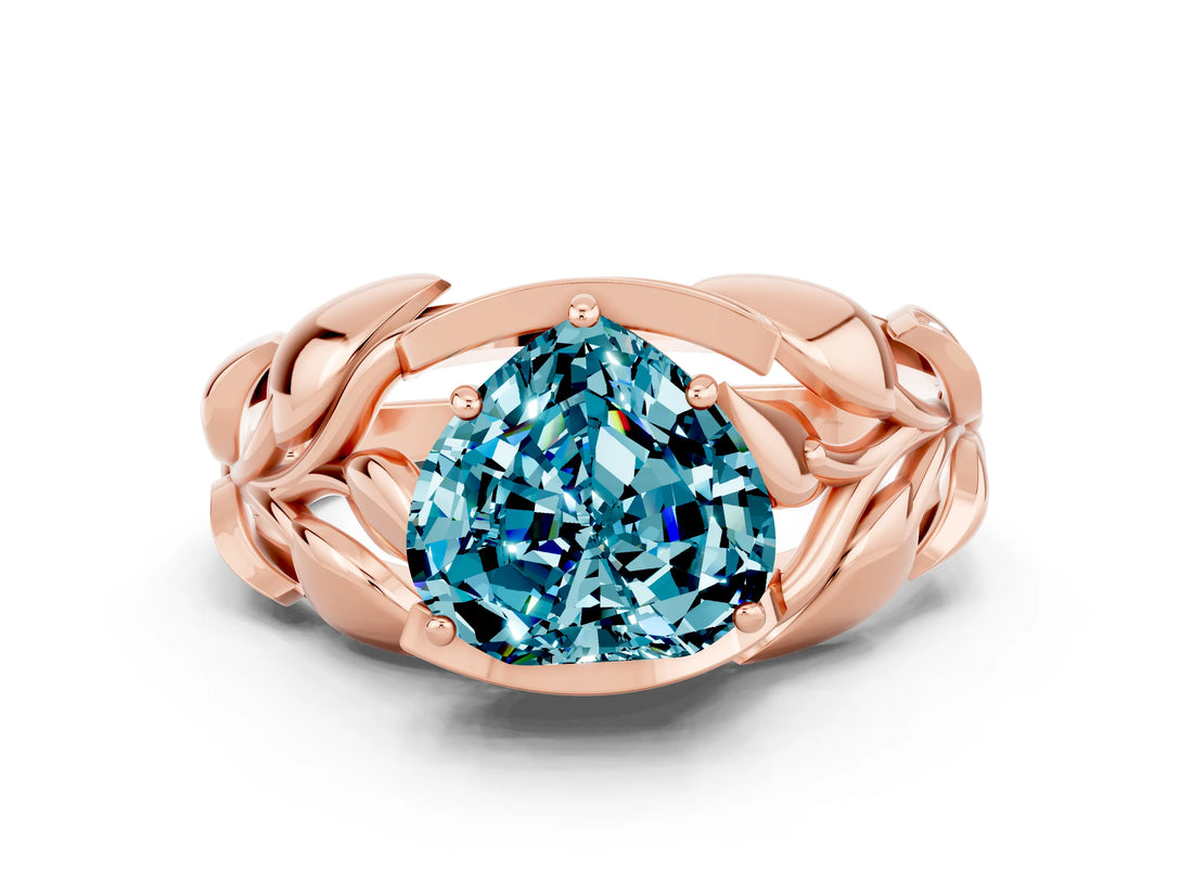 Rose gold Heart Cut Solitaire Leaf-Inspired Engagement Ring with Prong Setting