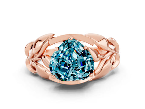 Rose gold Heart Cut Solitaire Leaf-Inspired Engagement Ring with Prong Setting