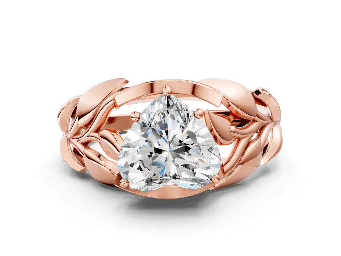 Rose gold Heart Cut Solitaire Leaf-Inspired Engagement Ring with Prong Setting_19
