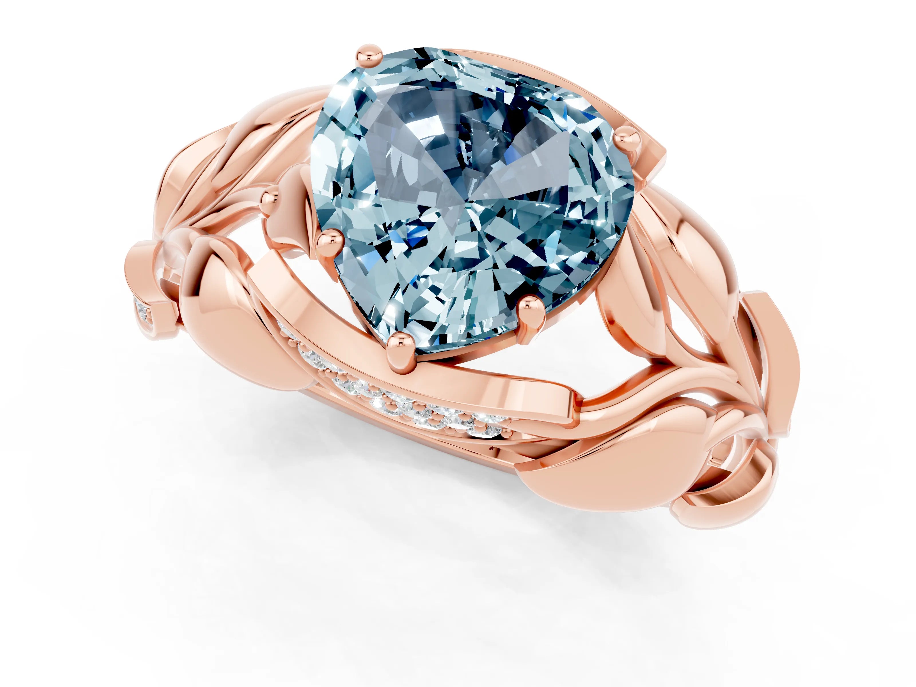 Rose gold Heart Cut Solitaire Leaf-Inspired Engagement Ring with Prong Setting_1