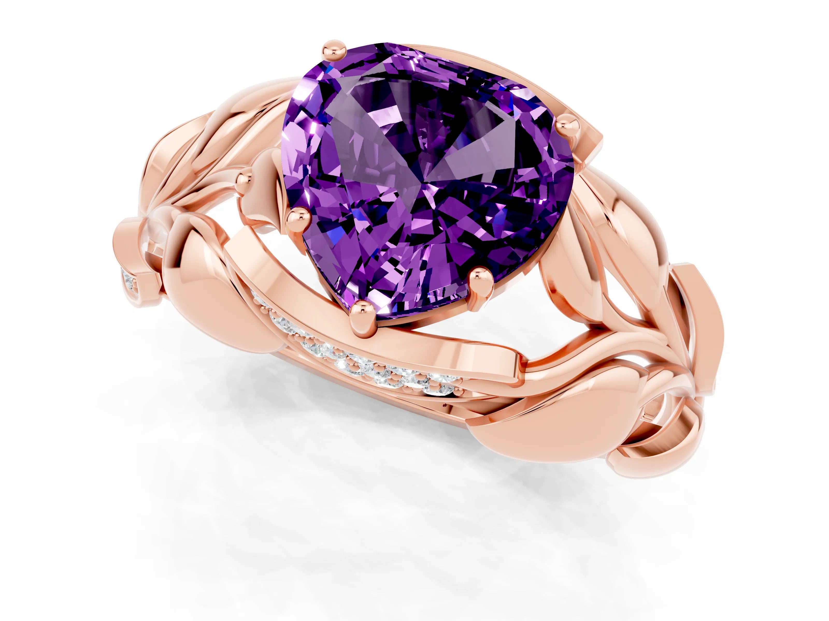 Rose gold Heart Cut Solitaire Leaf-Inspired Engagement Ring with Prong Setting_1