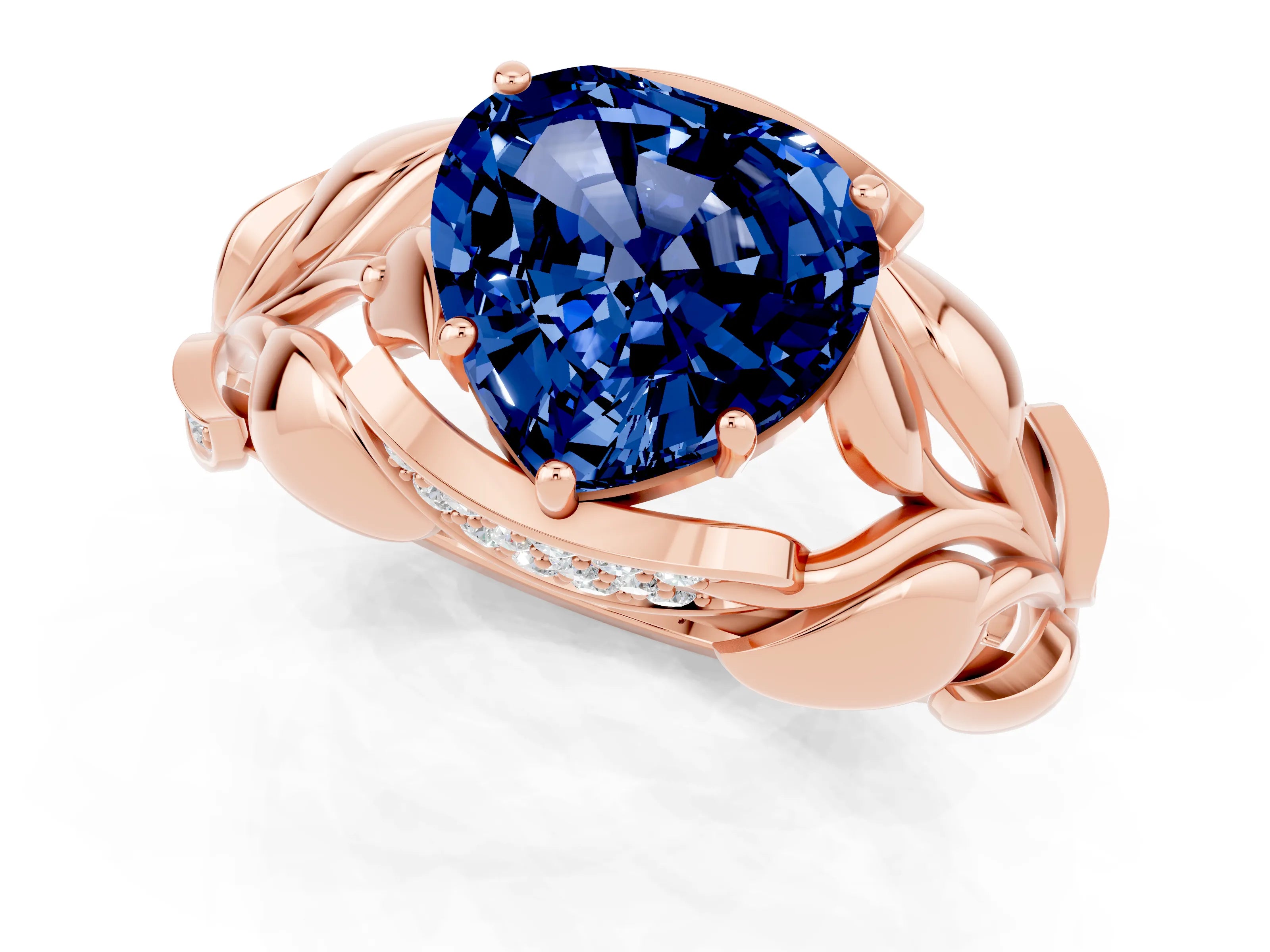 Rose gold Heart Cut Solitaire Leaf-Inspired Engagement Ring with Prong Setting_1