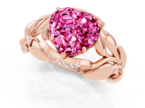 Rose gold Heart Cut Solitaire Leaf-Inspired Engagement Ring with Prong Setting_1
