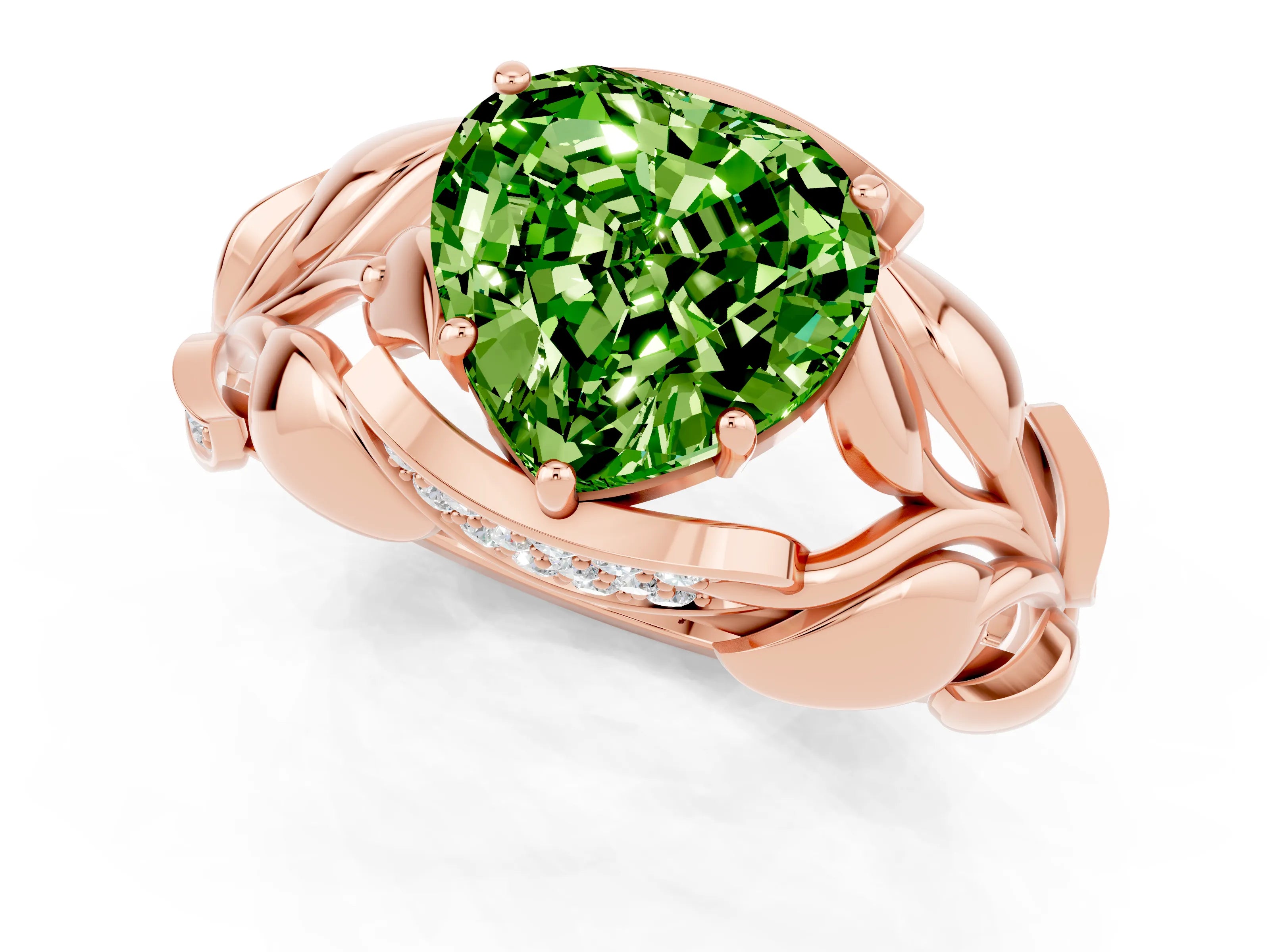 Rose gold Heart Cut Solitaire Leaf-Inspired Engagement Ring with Prong Setting_1