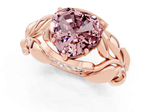 Rose gold Heart Cut Solitaire Leaf-Inspired Engagement Ring with Prong Setting_1