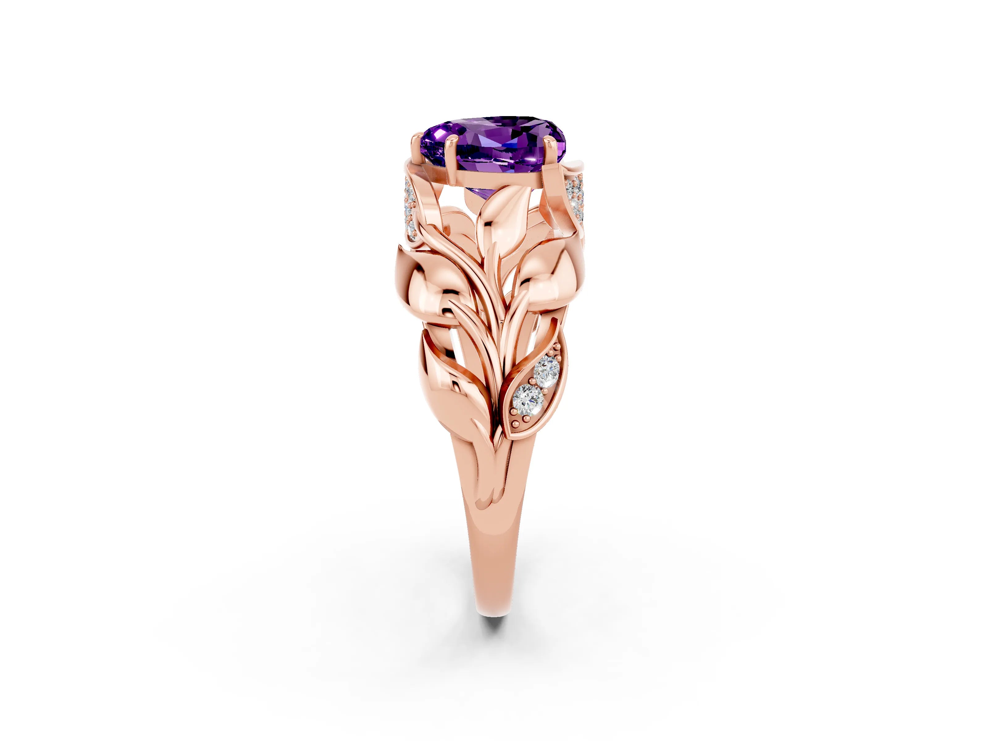 Rose gold Heart Cut Solitaire Leaf-Inspired Engagement Ring with Prong Setting_2