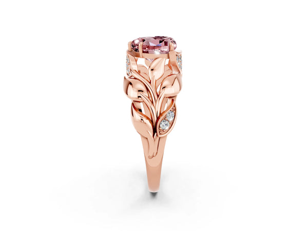 Rose gold Heart Cut Solitaire Leaf-Inspired Engagement Ring with Prong Setting