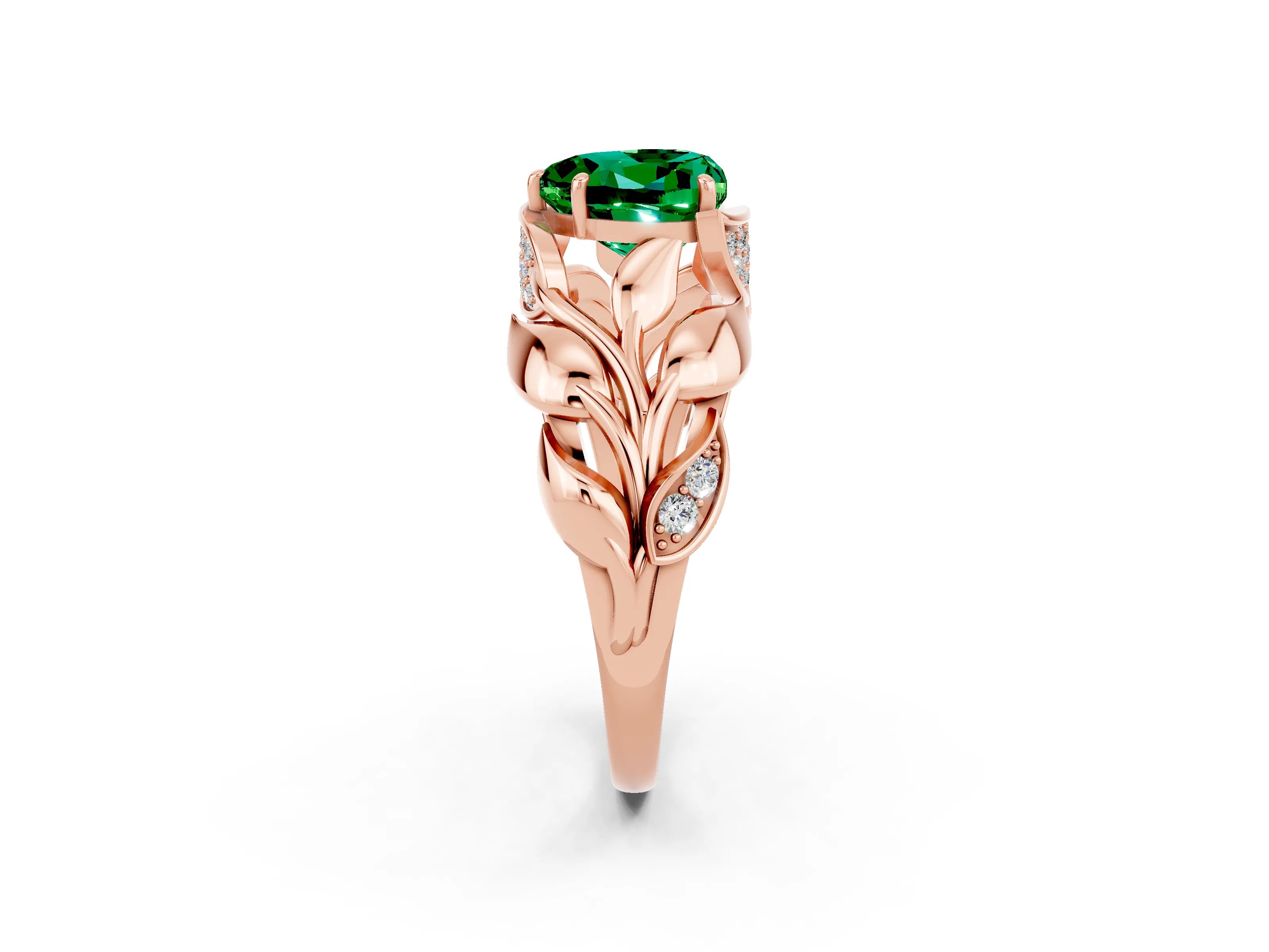 Rose gold Heart Cut Solitaire Leaf-Inspired Engagement Ring with Prong Setting_2