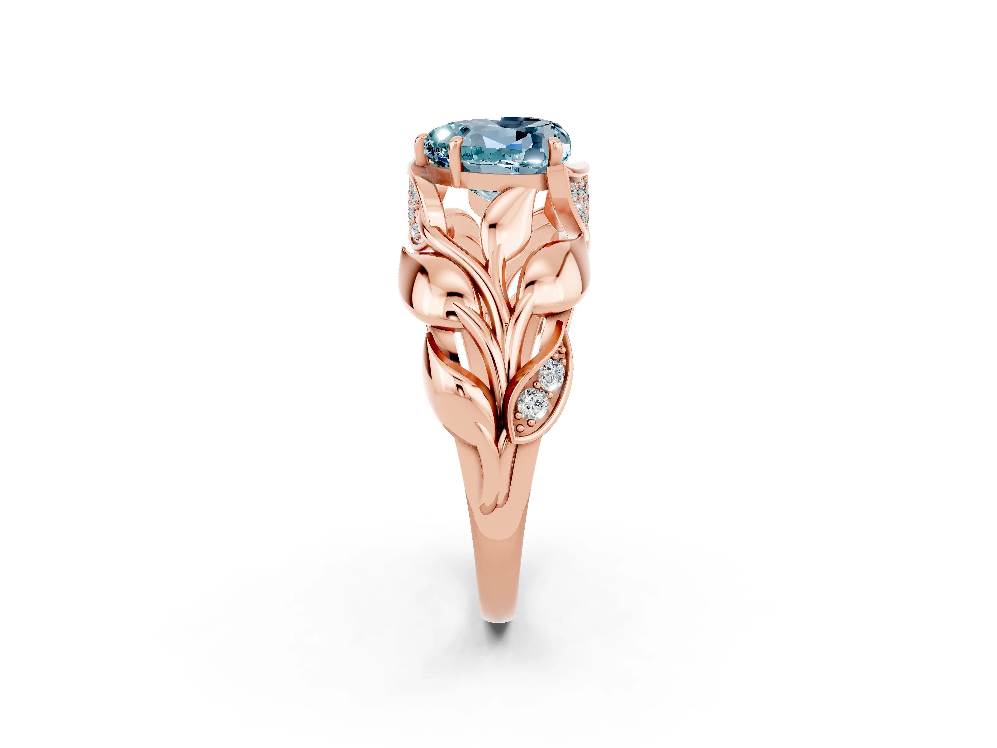 Rose gold Heart Cut Solitaire Leaf-Inspired Engagement Ring with Prong Setting_2
