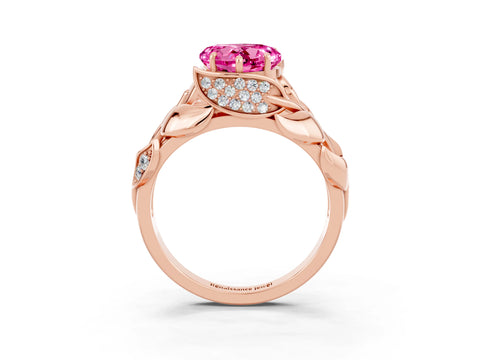 Rose gold Heart Cut Solitaire Leaf-Inspired Engagement Ring with Prong Setting_3