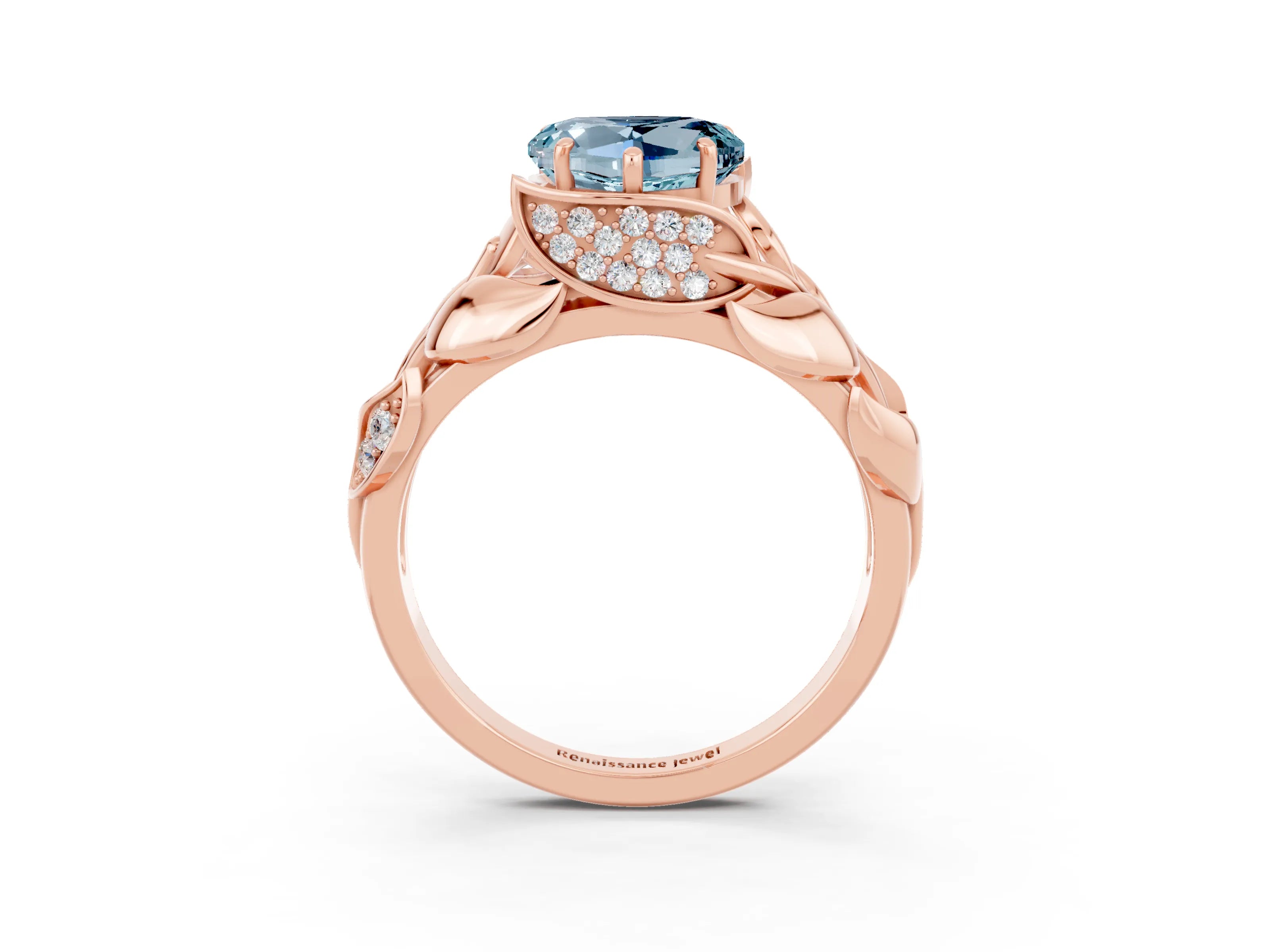 Rose gold Heart Cut Solitaire Leaf-Inspired Engagement Ring with Prong Setting_3