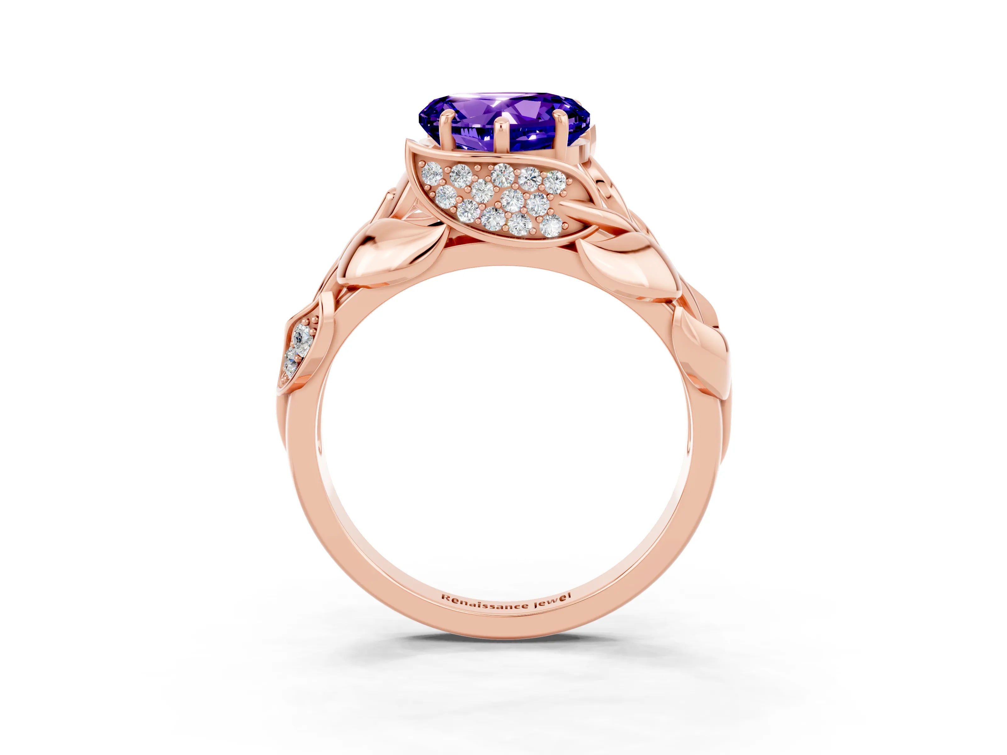 Rose gold Heart Cut Solitaire Leaf-Inspired Engagement Ring with Prong Setting_3
