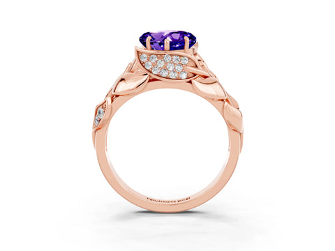 Rose gold Heart Cut Solitaire Leaf-Inspired Engagement Ring with Prong Setting_3