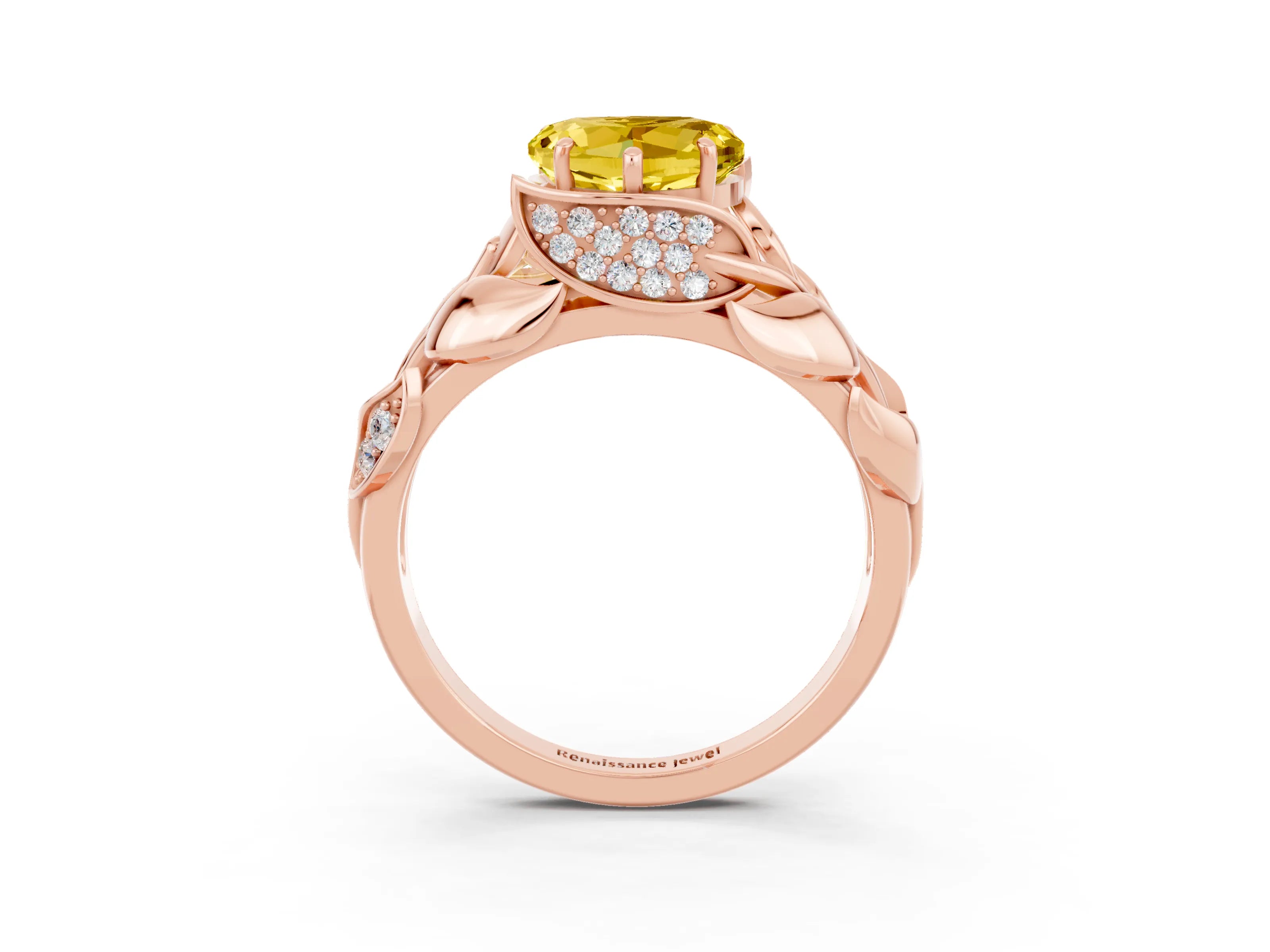 Rose gold Heart Cut Solitaire Leaf-Inspired Engagement Ring with Prong Setting_3