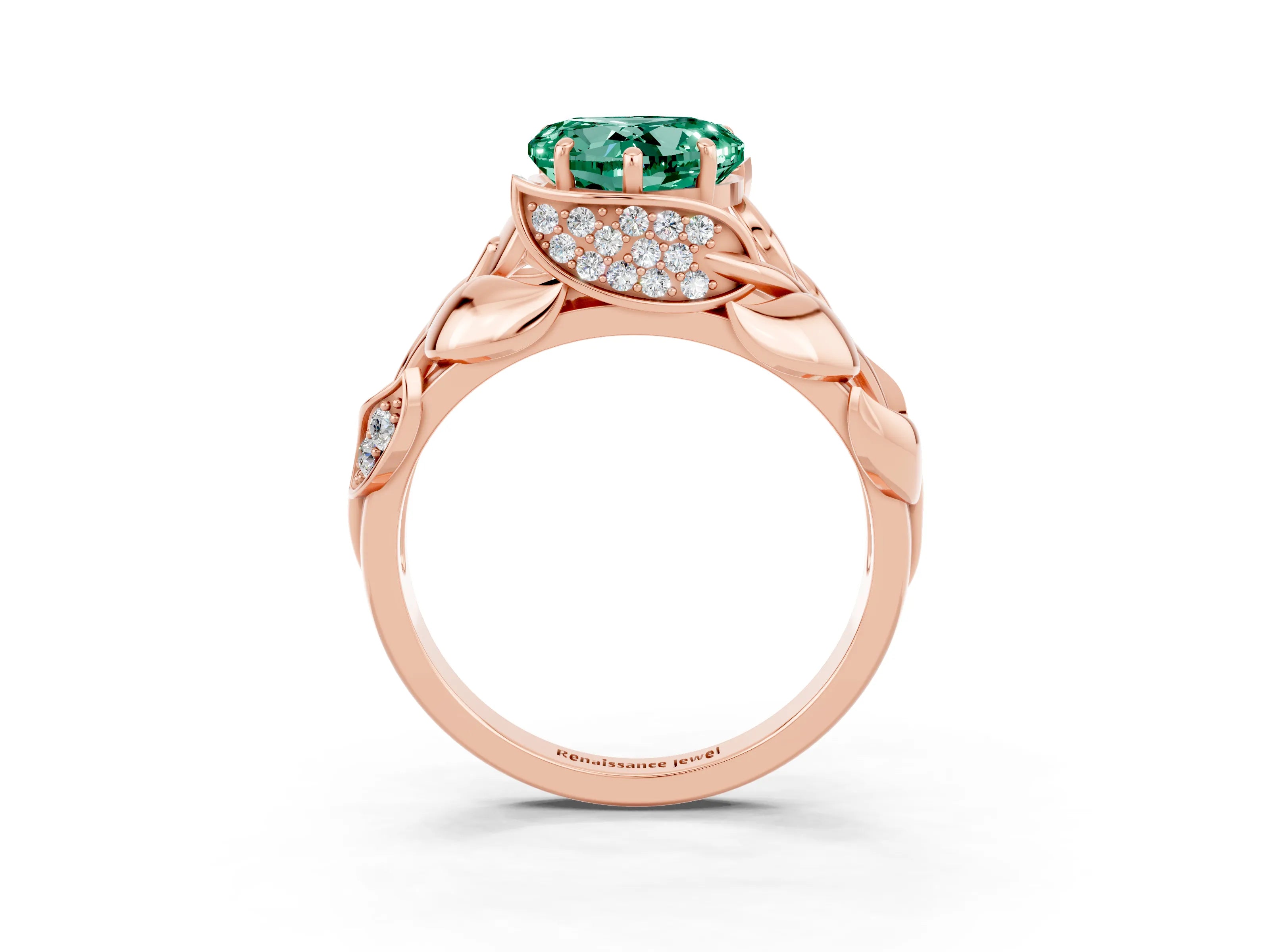 Rose gold Heart Cut Solitaire Leaf-Inspired Engagement Ring with Prong Setting_3