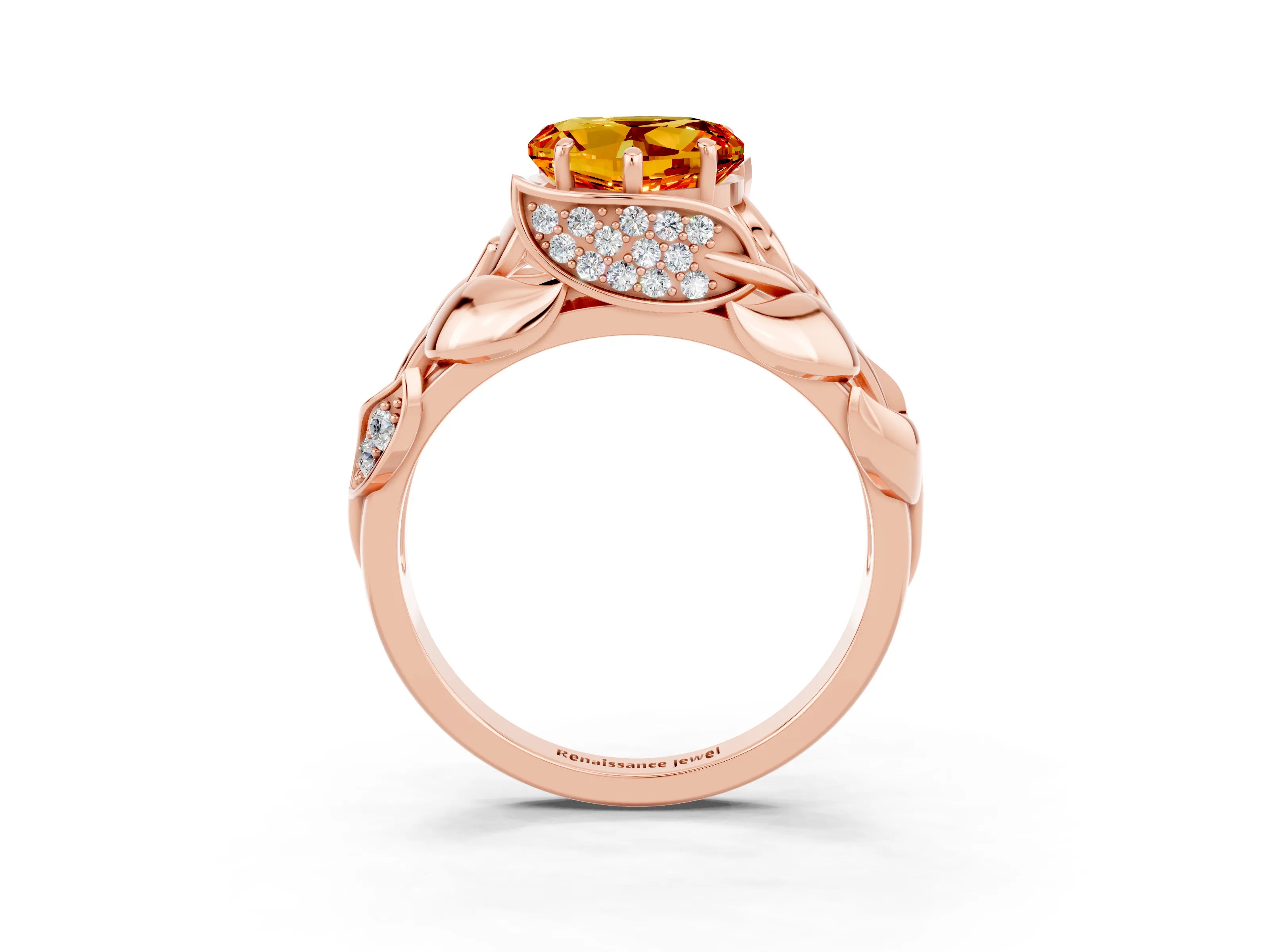 Rose gold Heart Cut Solitaire Leaf-Inspired Engagement Ring with Prong Setting_3
