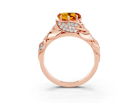 Rose gold Heart Cut Solitaire Leaf-Inspired Engagement Ring with Prong Setting_3