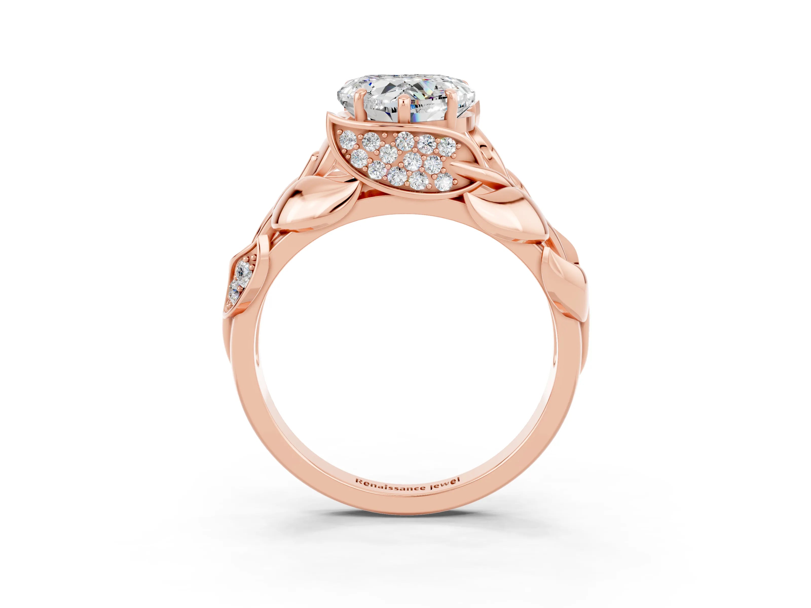 Rose gold Heart Cut Solitaire Leaf-Inspired Engagement Ring with Prong Setting_3