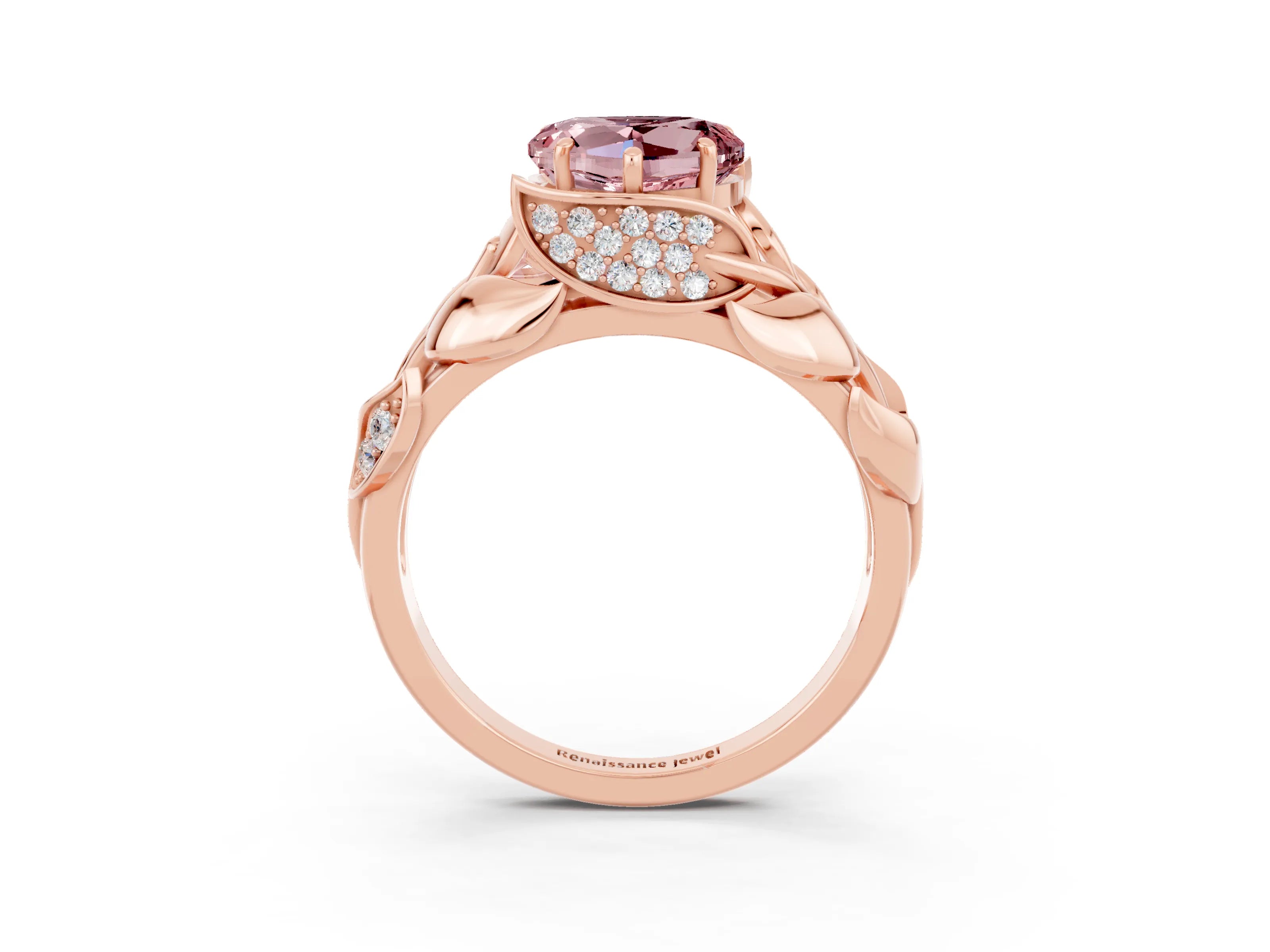 Rose gold Heart Cut Solitaire Leaf-Inspired Engagement Ring with Prong Setting_3