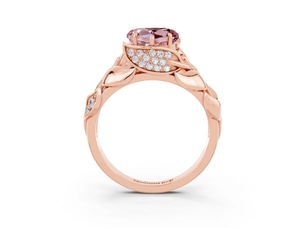 Rose gold Heart Cut Solitaire Leaf-Inspired Engagement Ring with Prong Setting