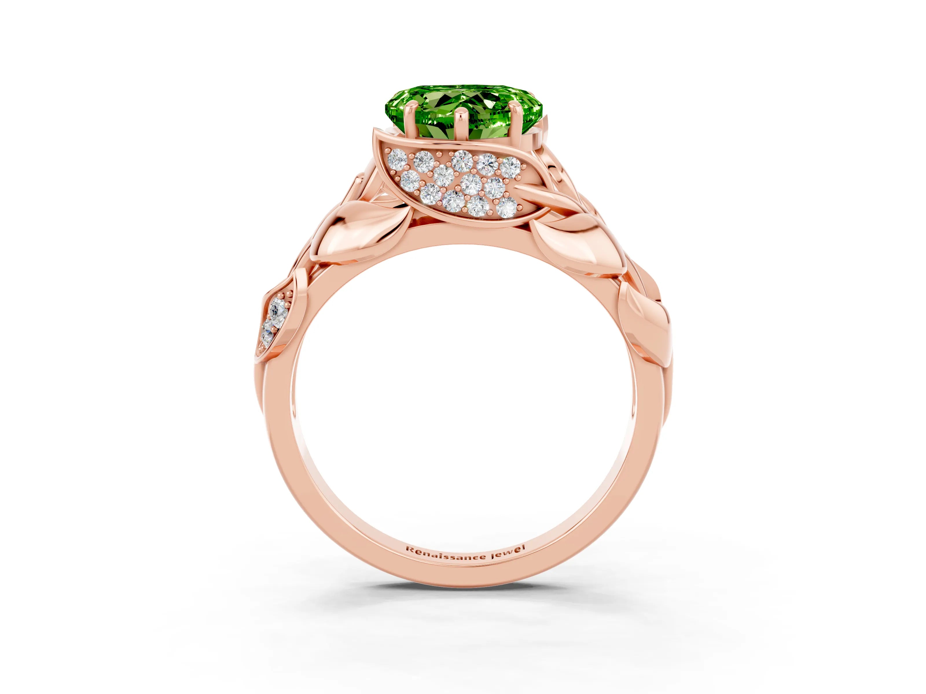 Rose gold Heart Cut Solitaire Leaf-Inspired Engagement Ring with Prong Setting_3