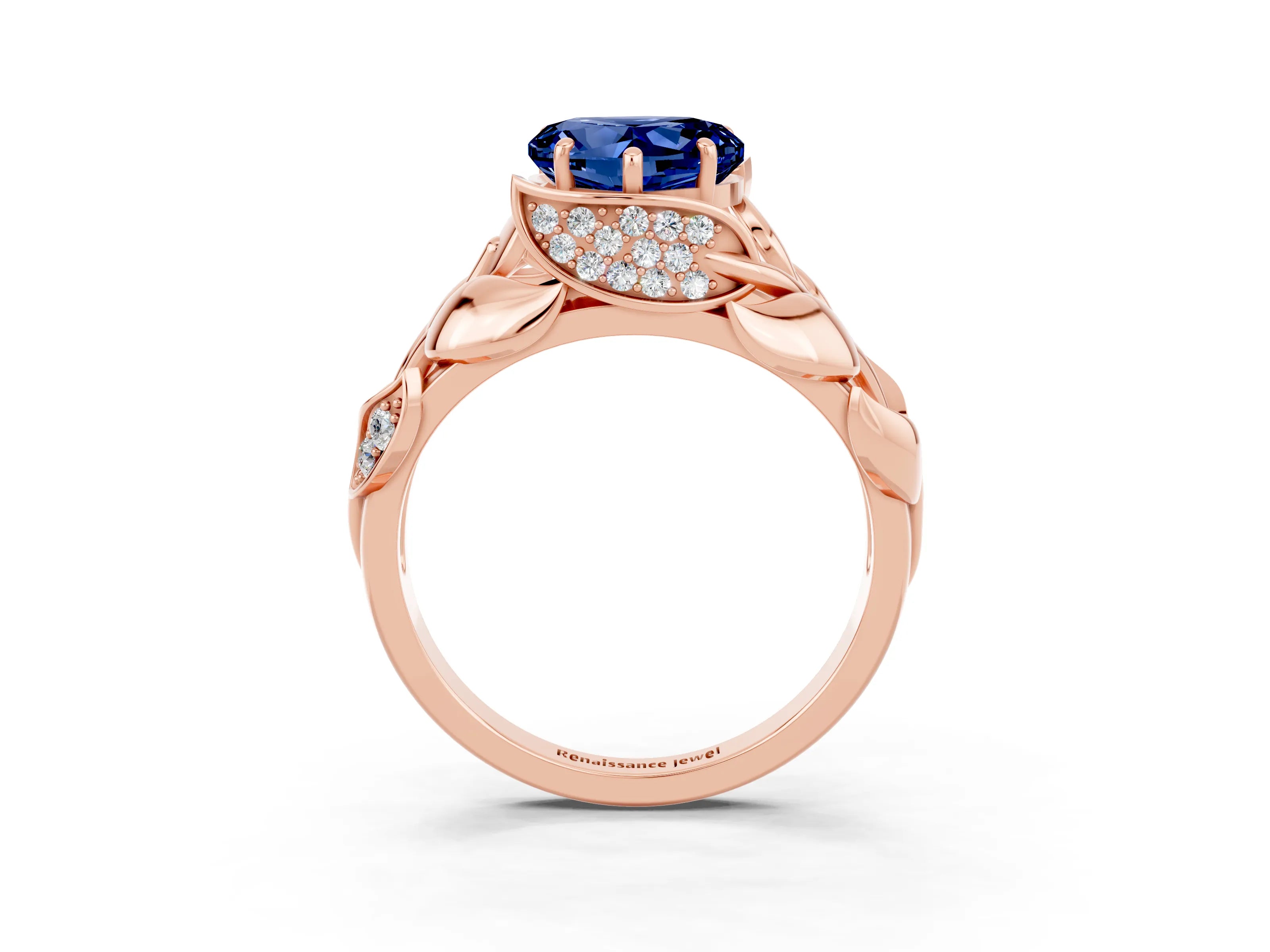 Rose gold Heart Cut Solitaire Leaf-Inspired Engagement Ring with Prong Setting_3