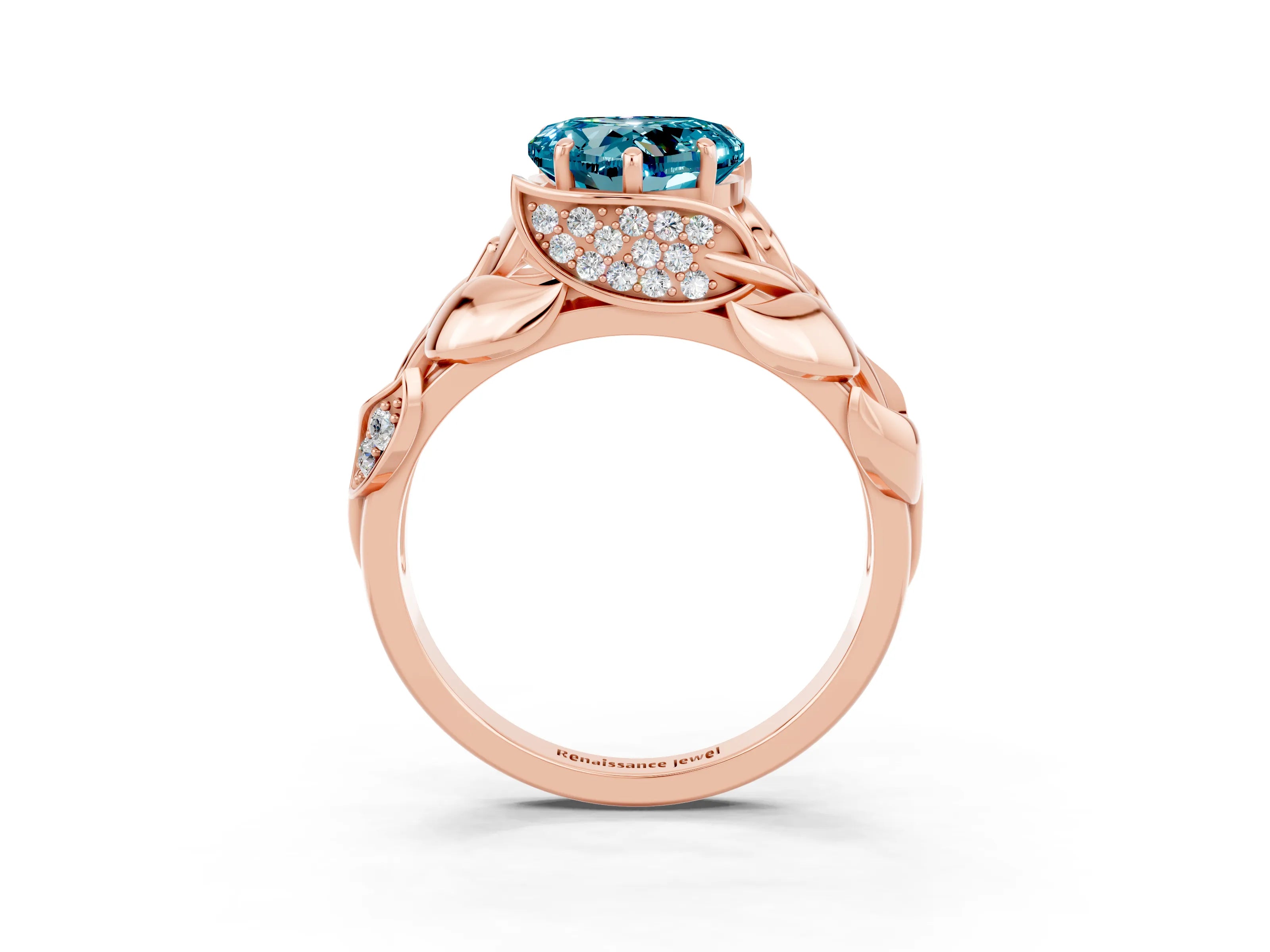Rose gold Heart Cut Solitaire Leaf-Inspired Engagement Ring with Prong Setting_3