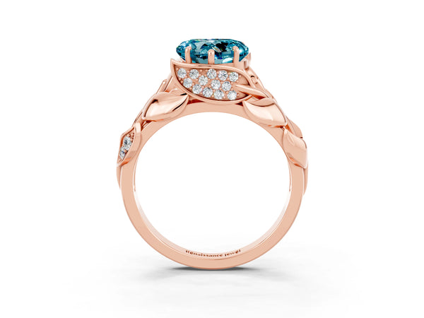 Rose gold Heart Cut Solitaire Leaf-Inspired Engagement Ring with Prong Setting