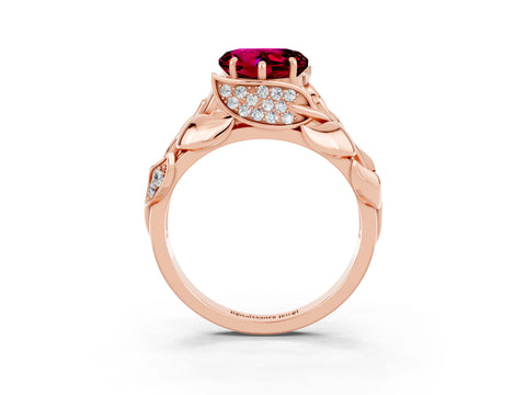 Rose gold Heart Cut Solitaire Leaf-Inspired Engagement Ring with Prong Setting_3
