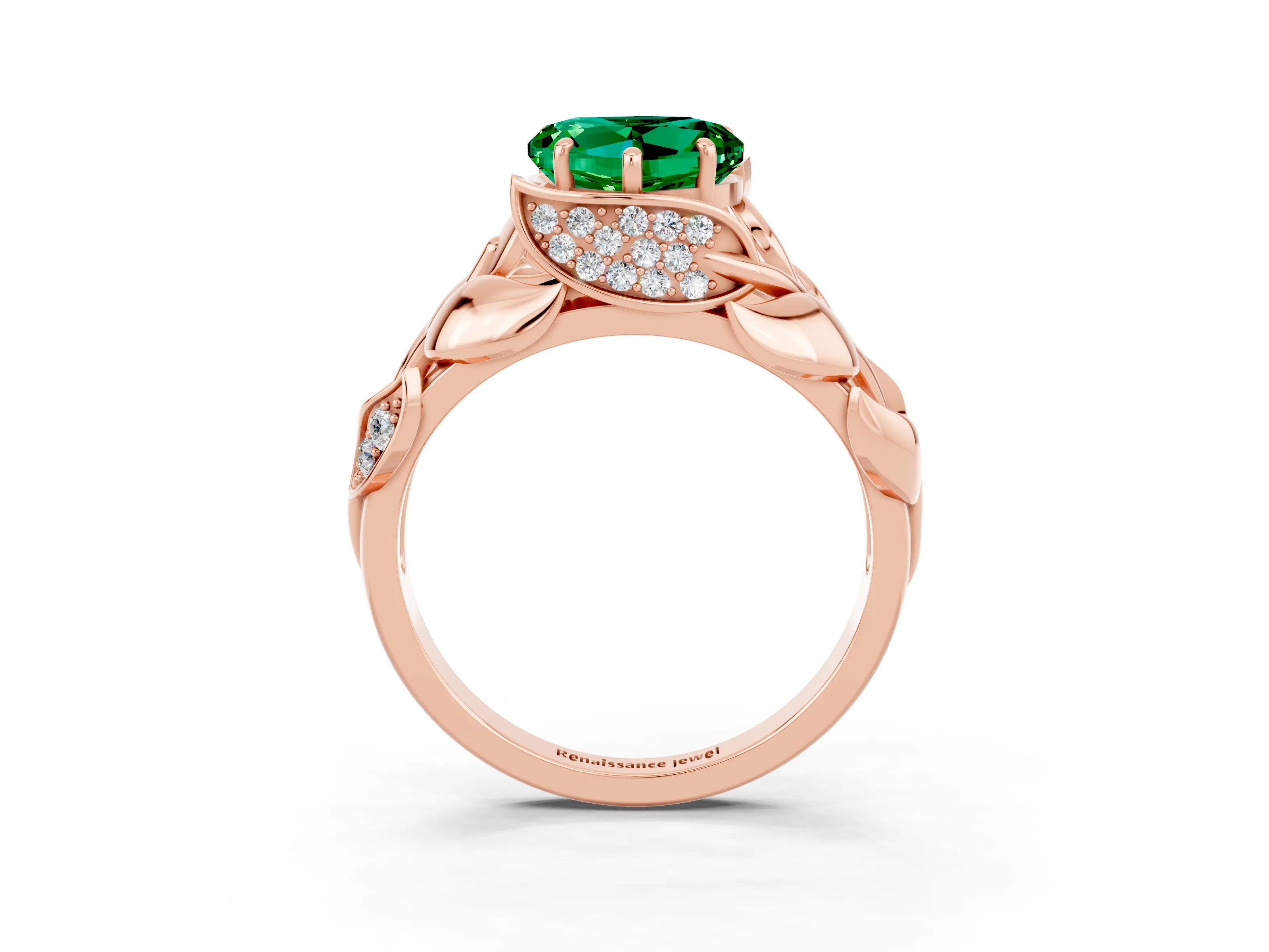 Rose gold Heart Cut Solitaire Leaf-Inspired Engagement Ring with Prong Setting_3