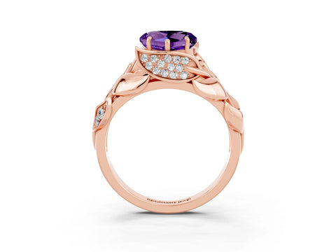 Rose gold Heart Cut Solitaire Leaf-Inspired Engagement Ring with Prong Setting_3