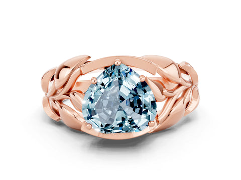 Rose gold Heart Cut Solitaire Leaf-Inspired Engagement Ring with Prong Setting