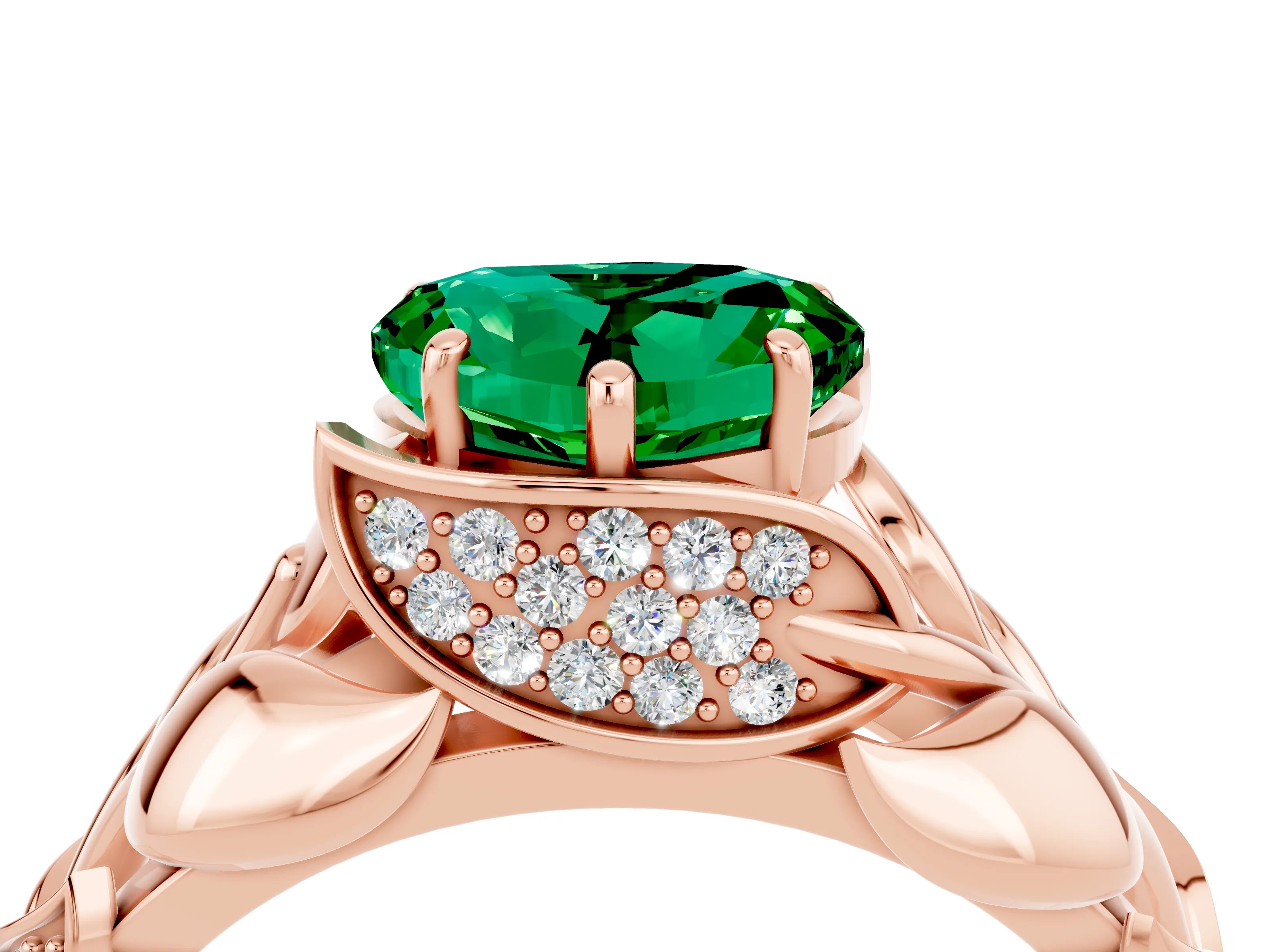 Rose gold Heart Cut Solitaire Leaf-Inspired Engagement Ring with Prong Setting_4