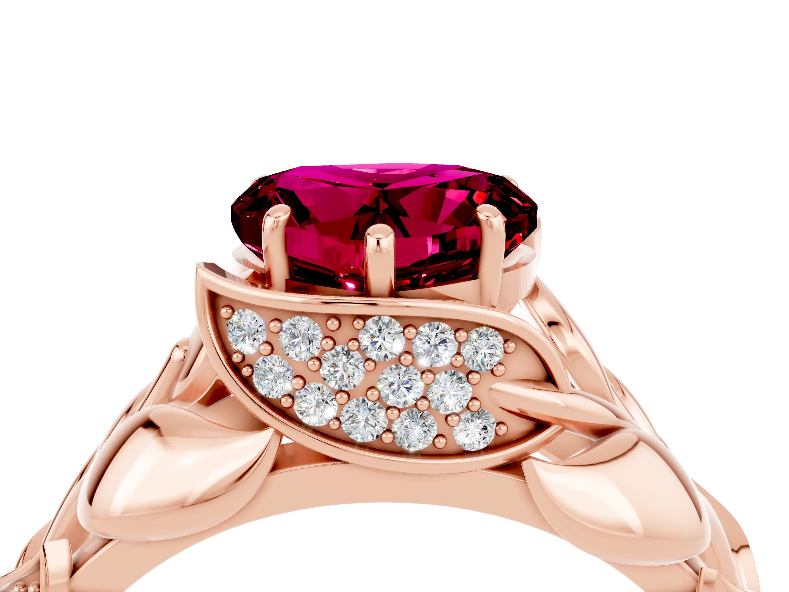 Rose gold Heart Cut Solitaire Leaf-Inspired Engagement Ring with Prong Setting_4