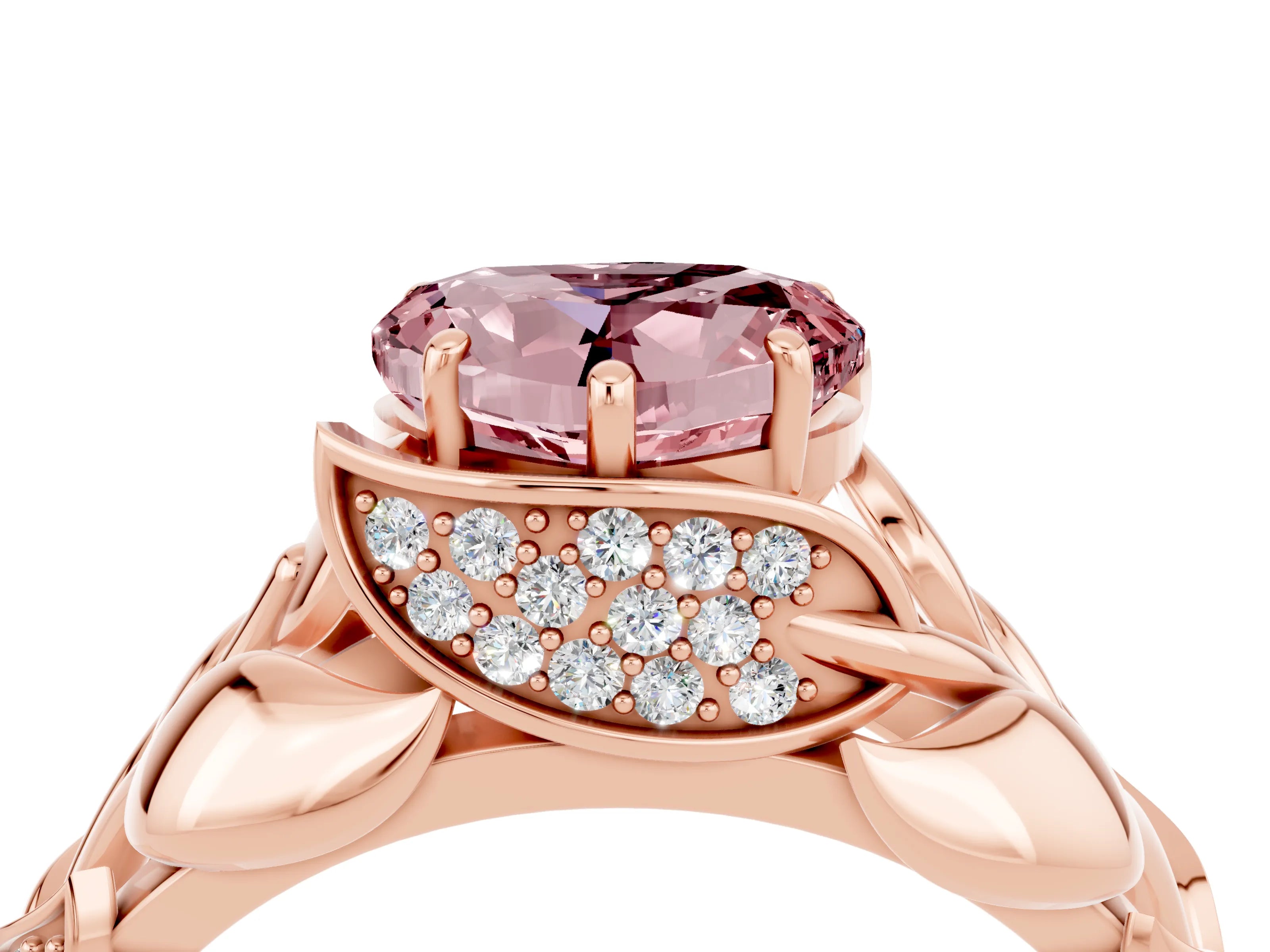 Rose gold Heart Cut Solitaire Leaf-Inspired Engagement Ring with Prong Setting_4
