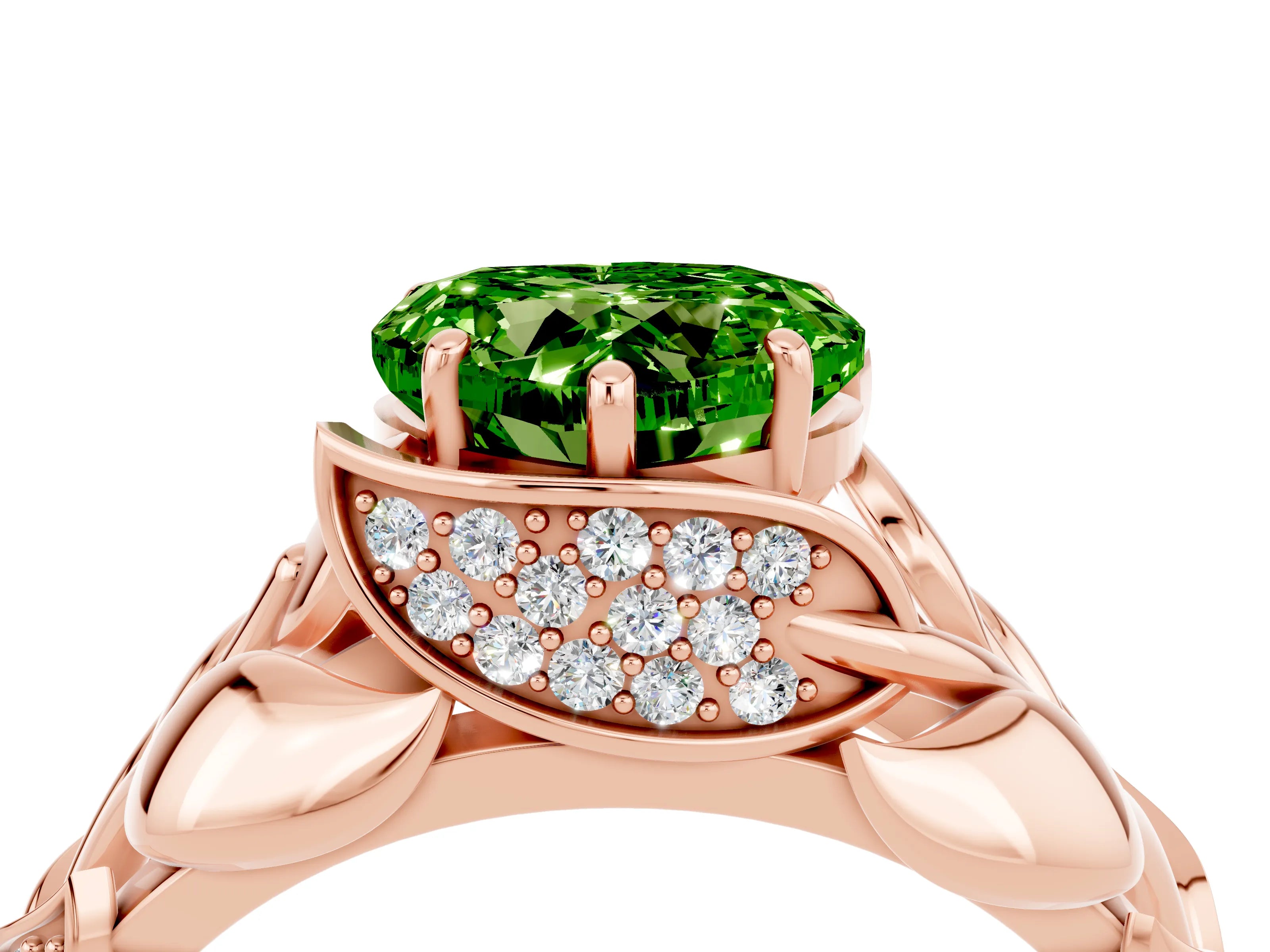 Rose gold Heart Cut Solitaire Leaf-Inspired Engagement Ring with Prong Setting_4