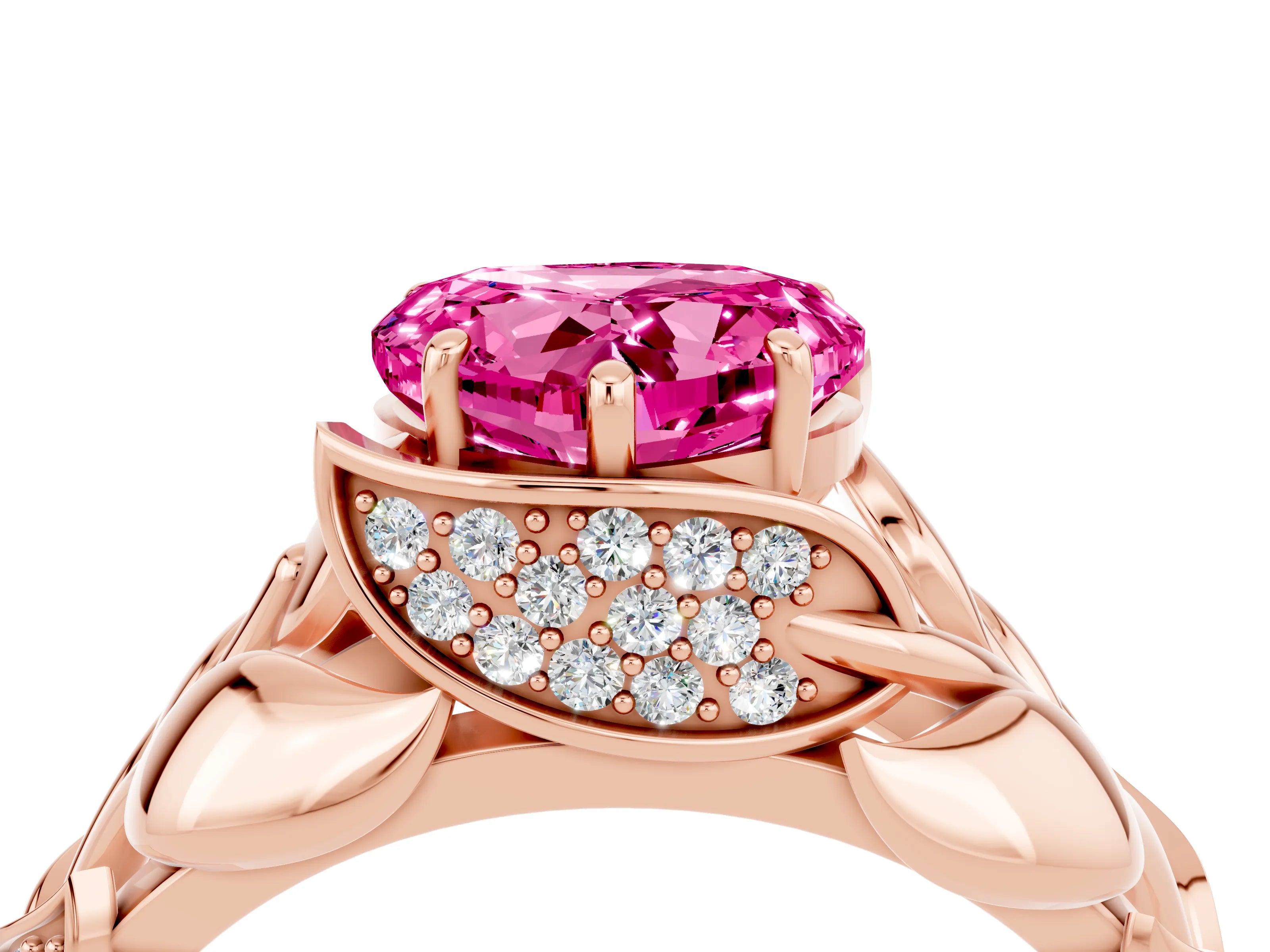 Rose gold Heart Cut Solitaire Leaf-Inspired Engagement Ring with Prong Setting_4