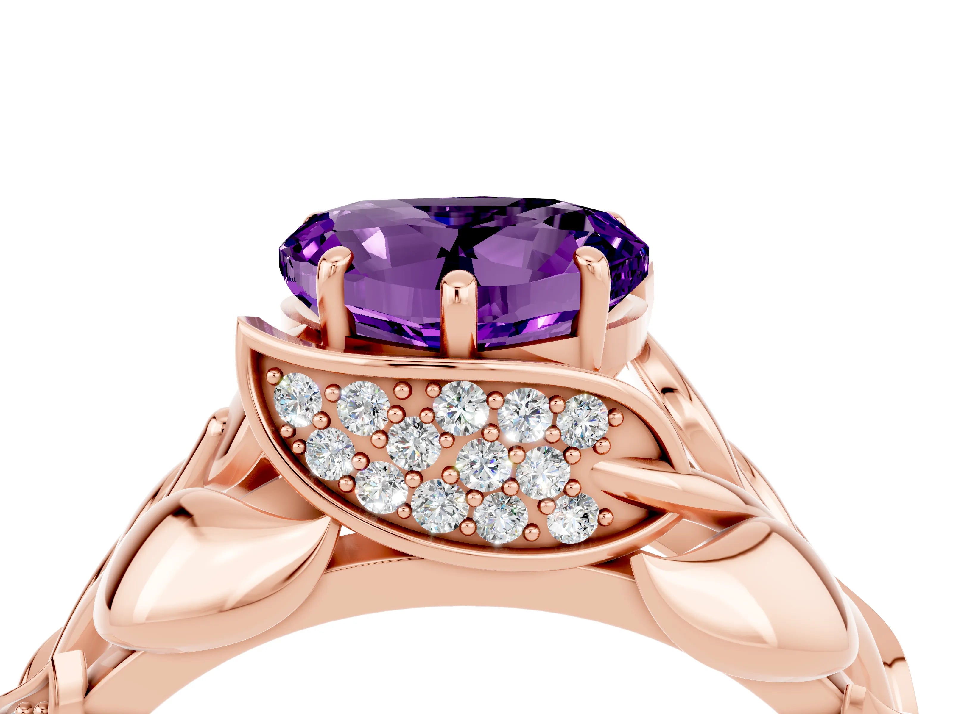 Rose gold Heart Cut Solitaire Leaf-Inspired Engagement Ring with Prong Setting_4