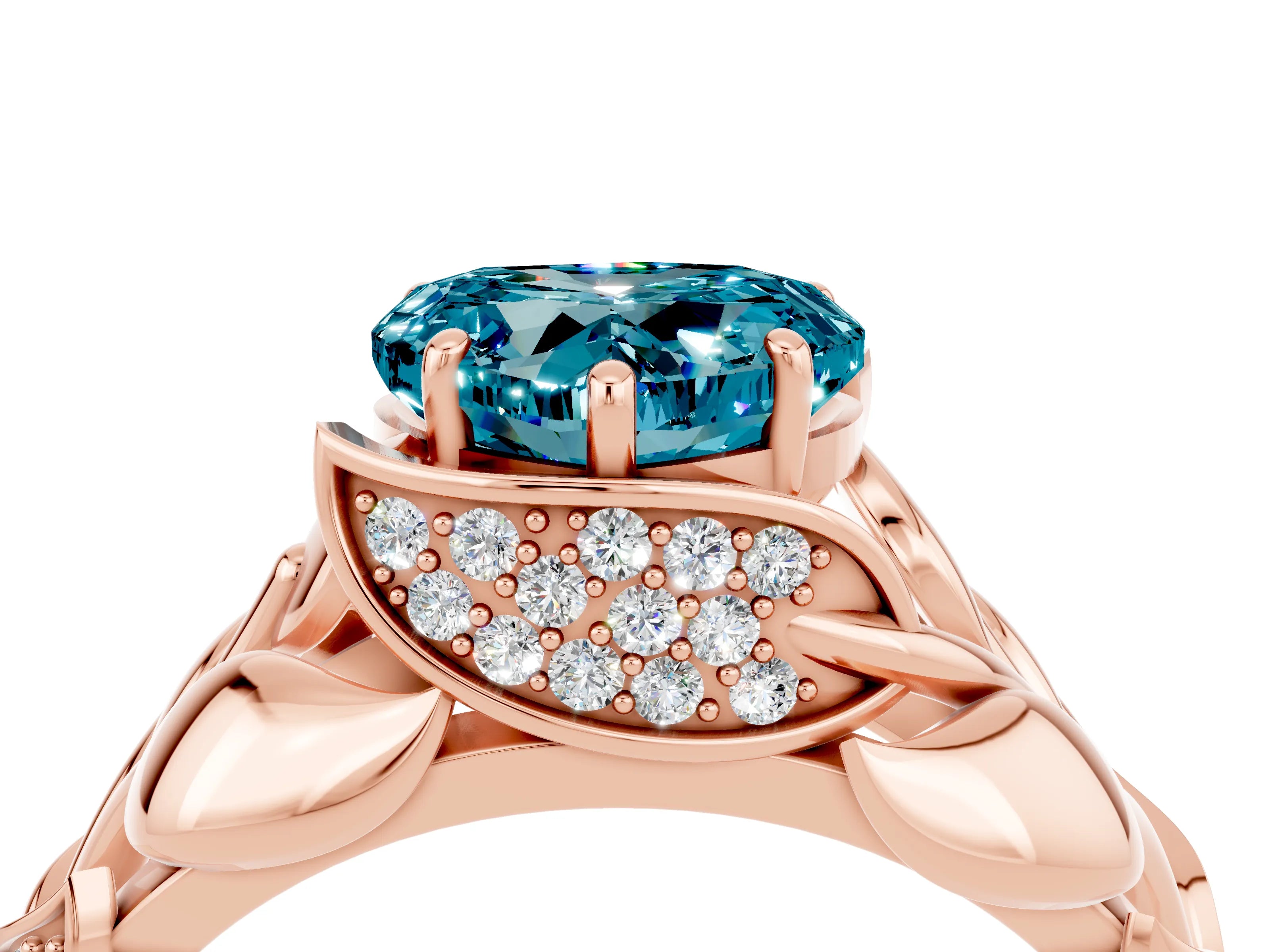 Rose gold Heart Cut Solitaire Leaf-Inspired Engagement Ring with Prong Setting_4