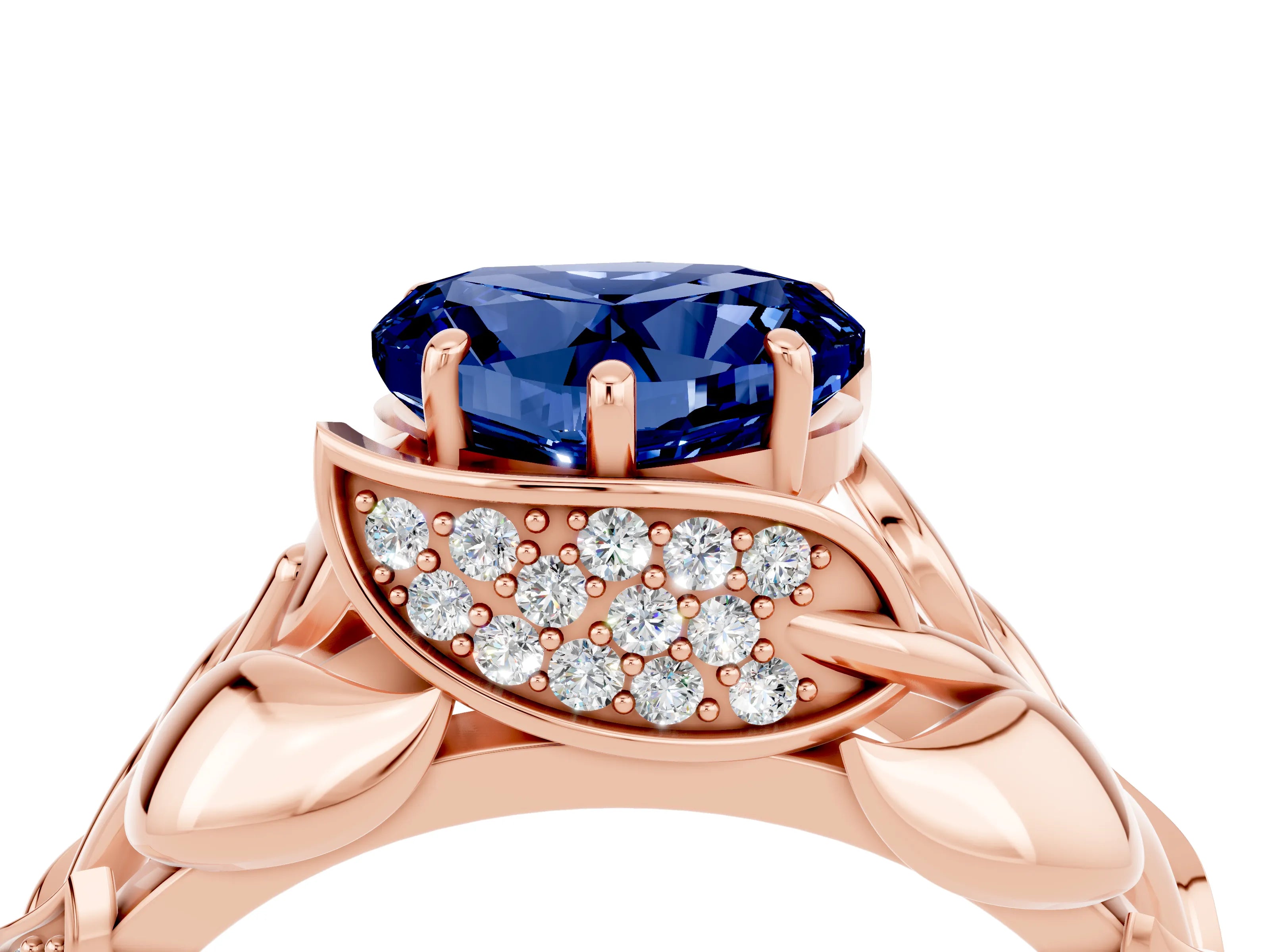 Rose gold Heart Cut Solitaire Leaf-Inspired Engagement Ring with Prong Setting_4
