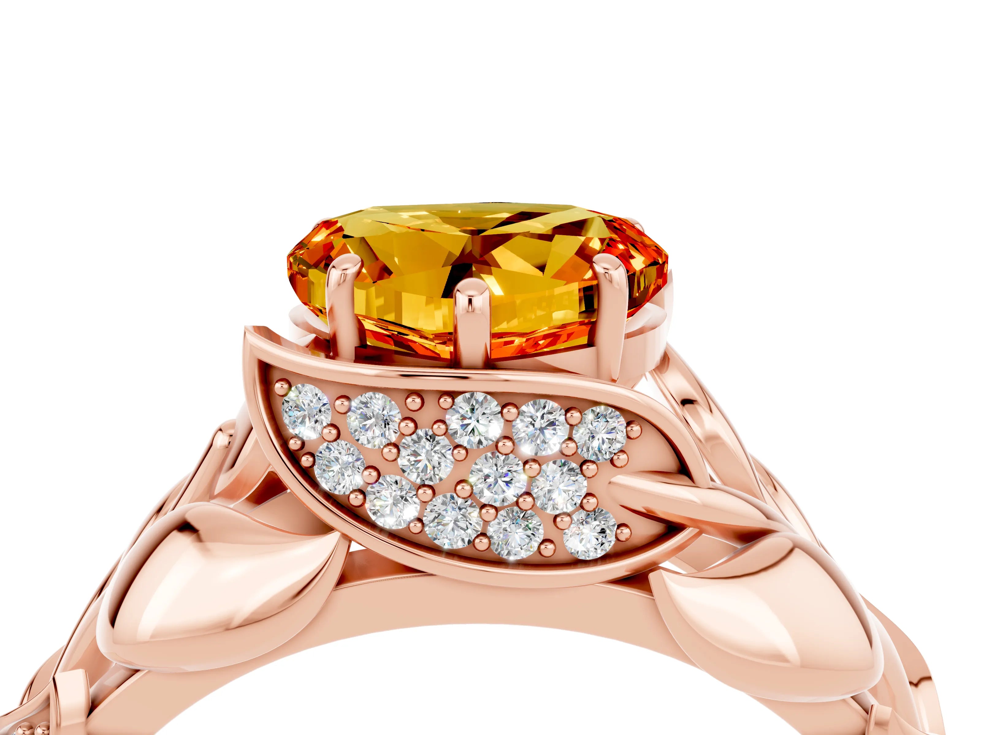 Rose gold Heart Cut Solitaire Leaf-Inspired Engagement Ring with Prong Setting_4