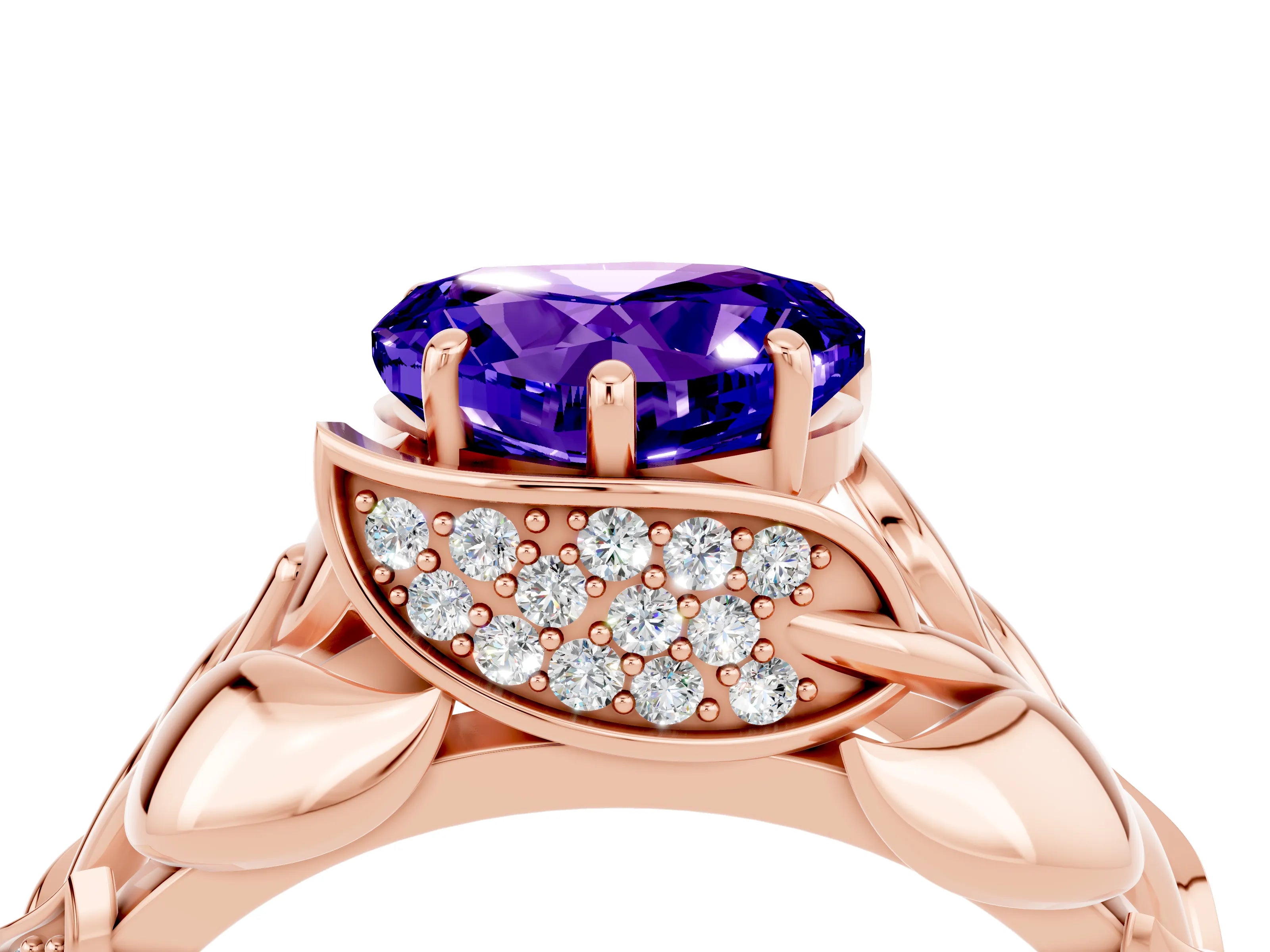 Rose gold Heart Cut Solitaire Leaf-Inspired Engagement Ring with Prong Setting_4