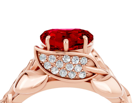 Rose gold Heart Cut Solitaire Leaf-Inspired Engagement Ring with Prong Setting_4
