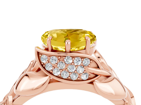 Rose gold Heart Cut Solitaire Leaf-Inspired Engagement Ring with Prong Setting_4